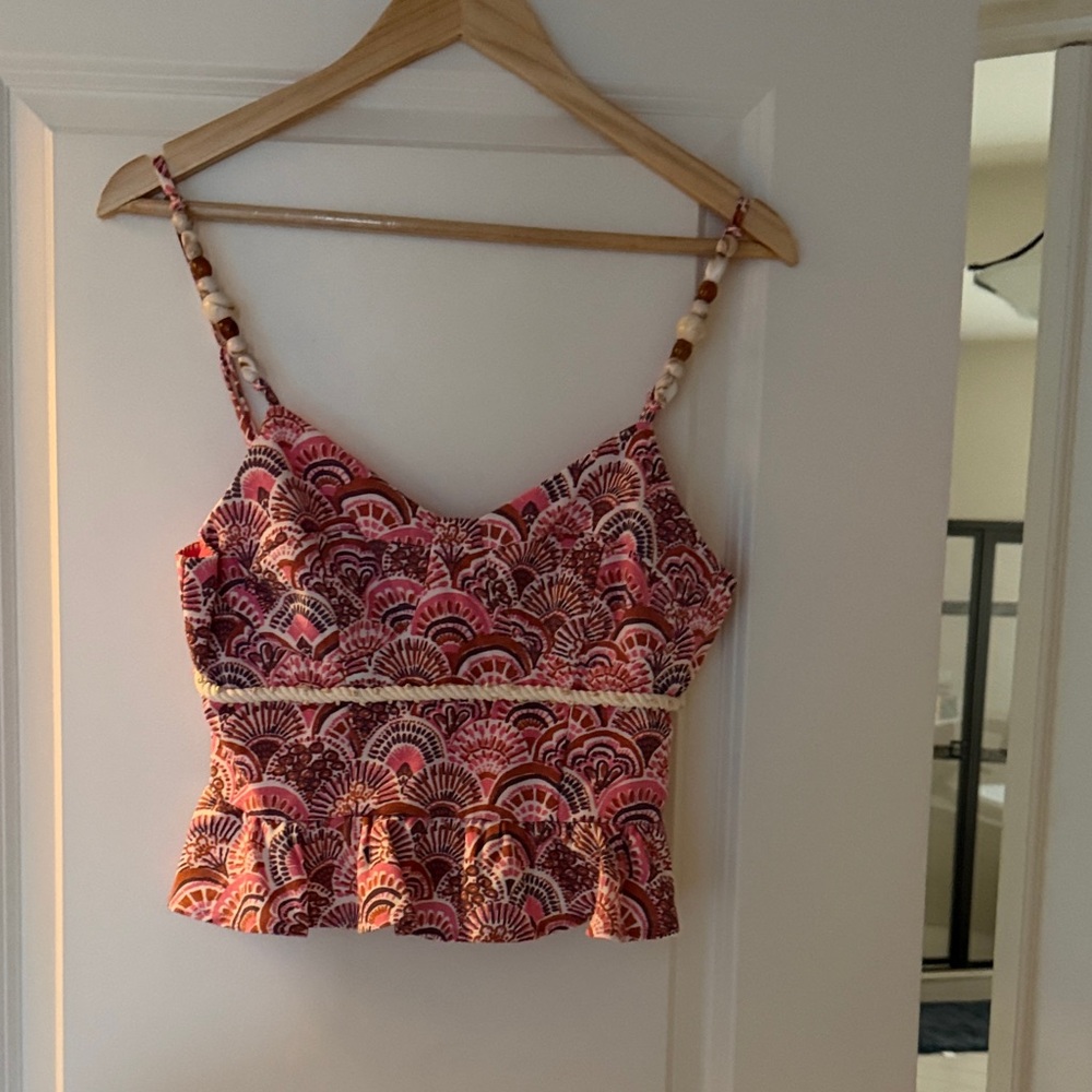 Printed Pink Red Peplum Tank Top